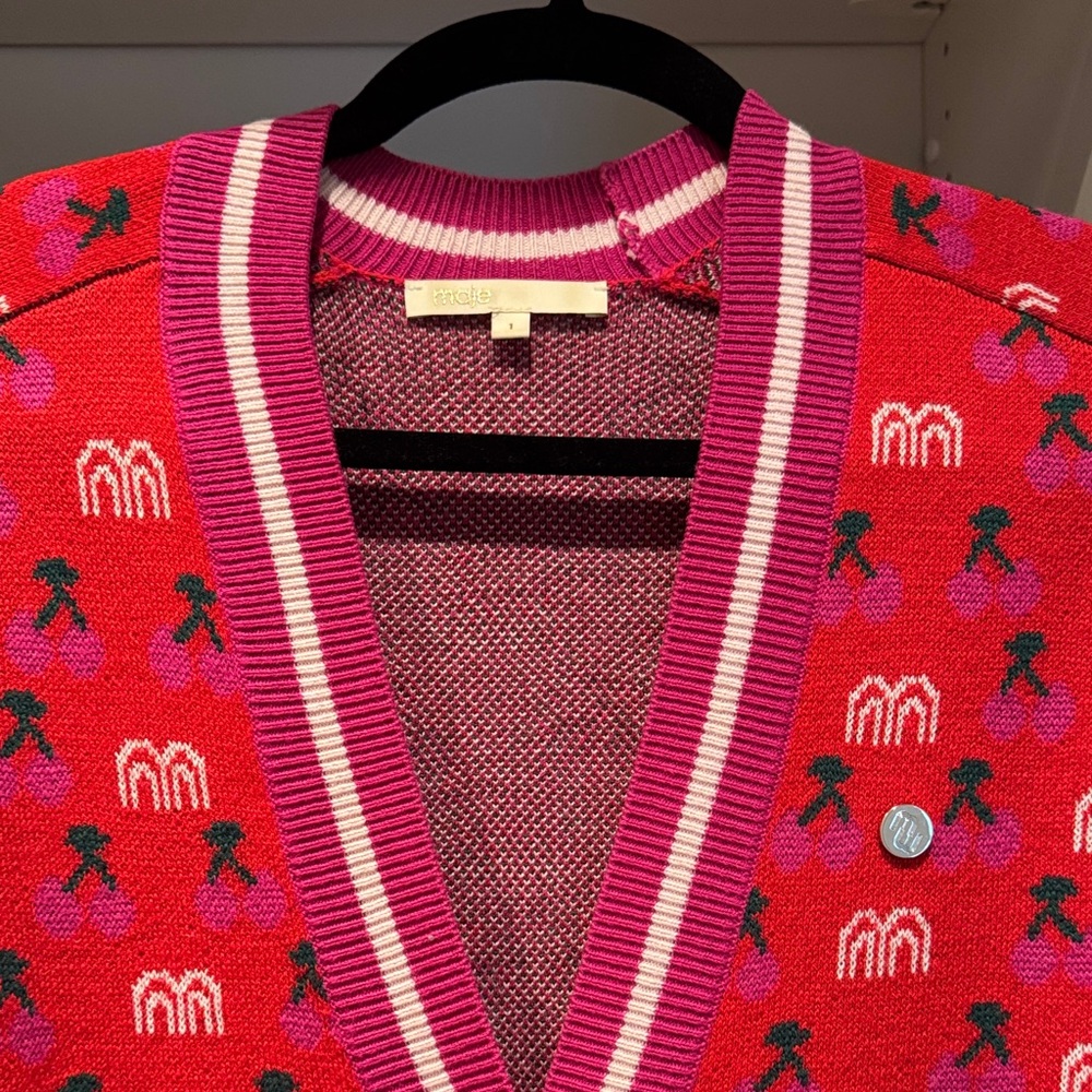 Maje Red and Pink Cardigan with Cherry Design